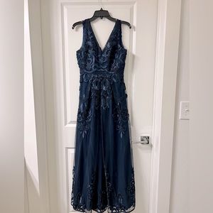 belle badgley mischka dress navy blue